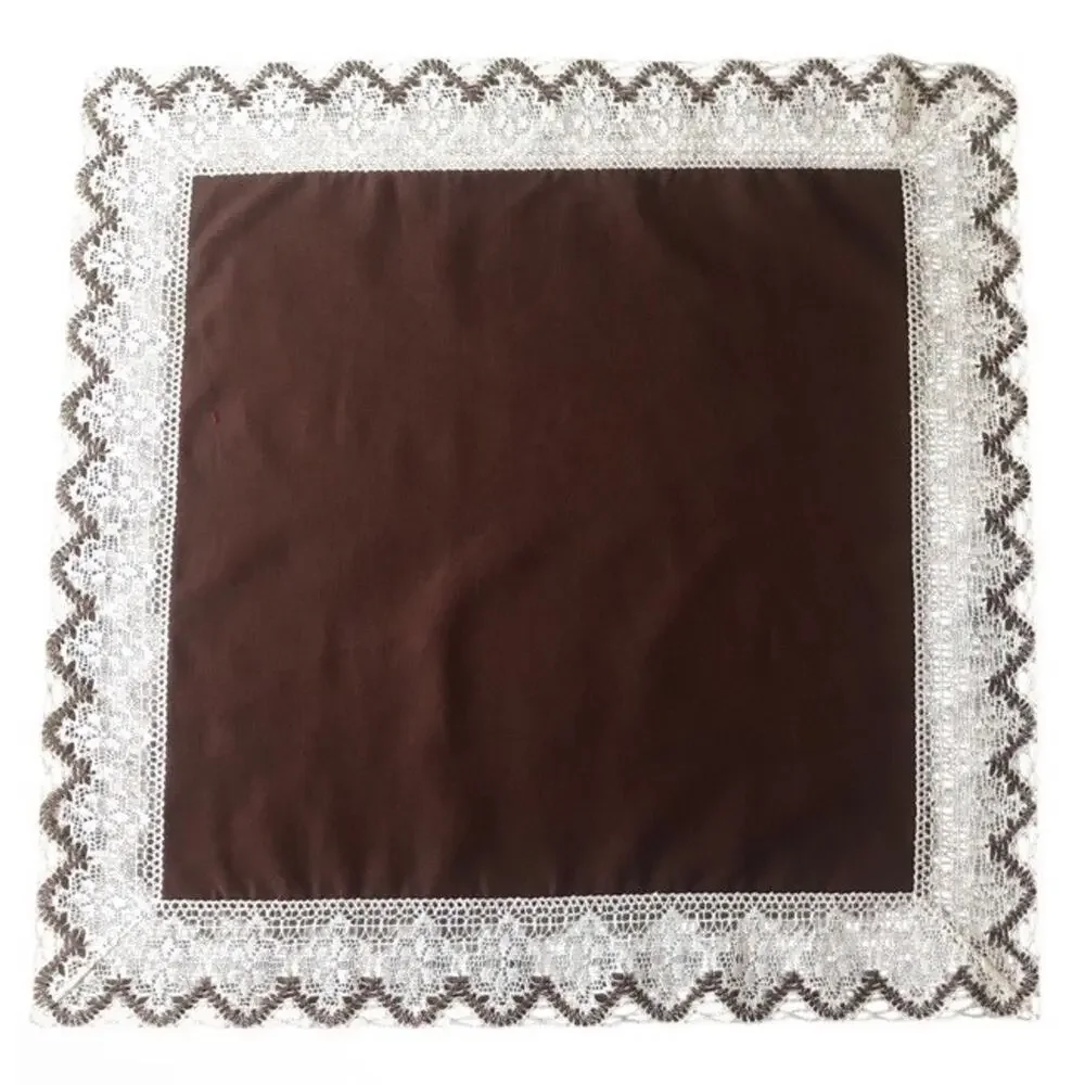 Vintage Brown Linen Centerpiece Handmade Lace Border Cottage Farmhouse Table Top